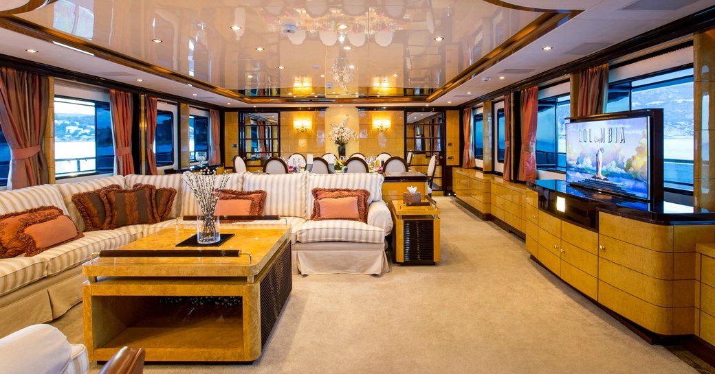 timeless main salon with sumptuous lounge aboard superyacht DIANE