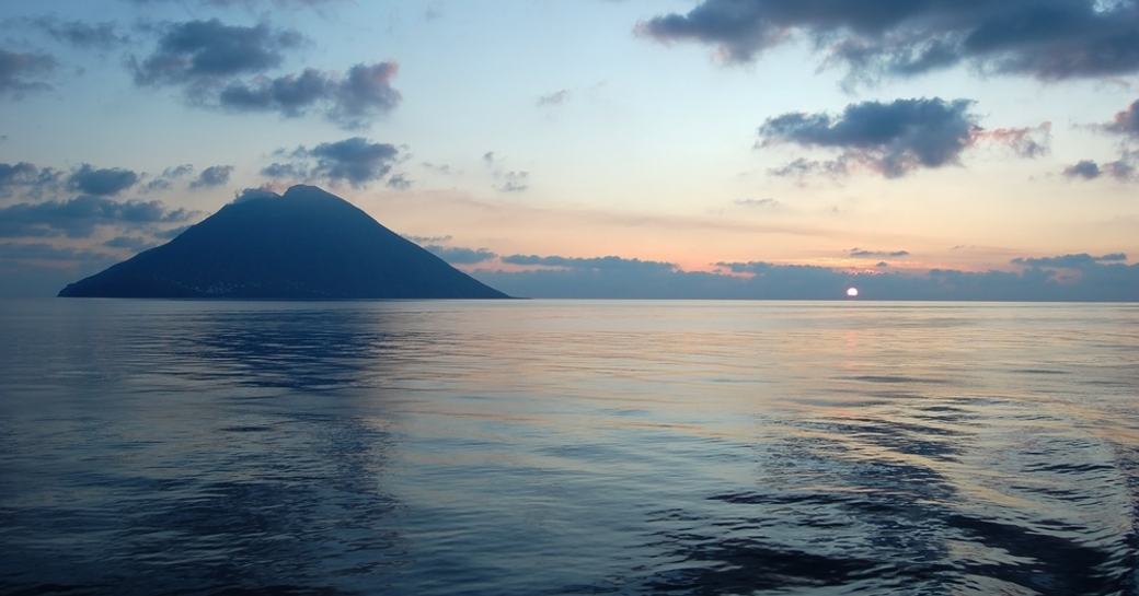 Stromboli at sunset in the Aeolian Islands, Italy