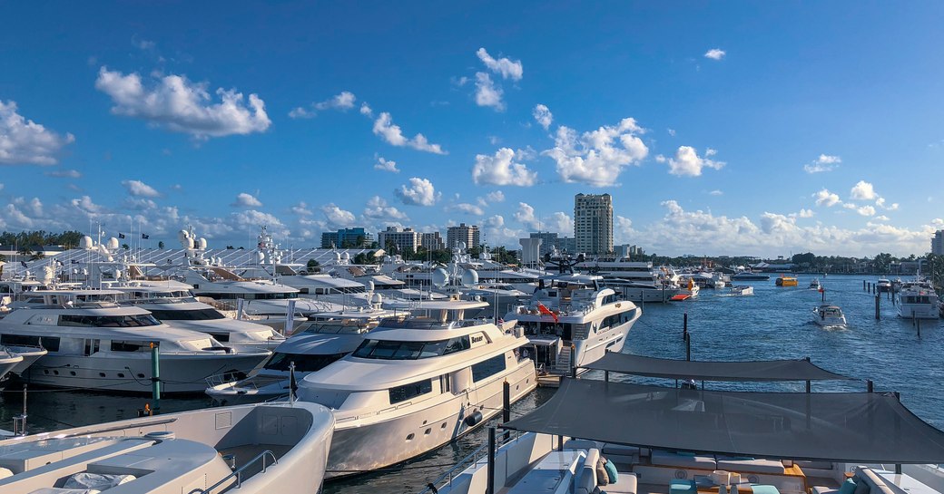 Fort lauderdale boat show looking down the river from a yacht