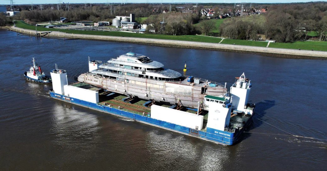 Superyacht ACE 21 on floating dock