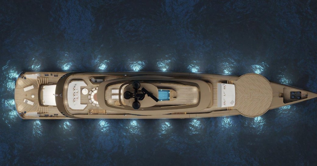 Overhead view rendering of superyacht charter RAJA²