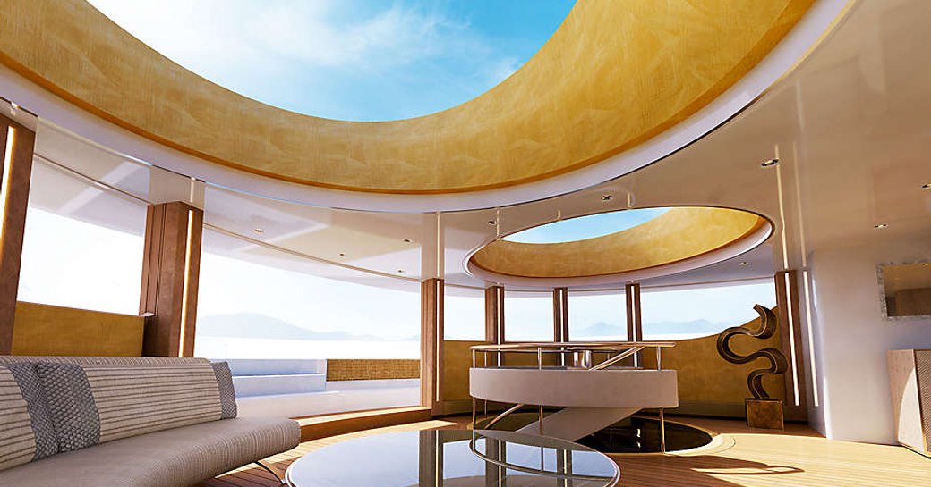 light-filled, modern salon on board luxury yacht Illusion Plus