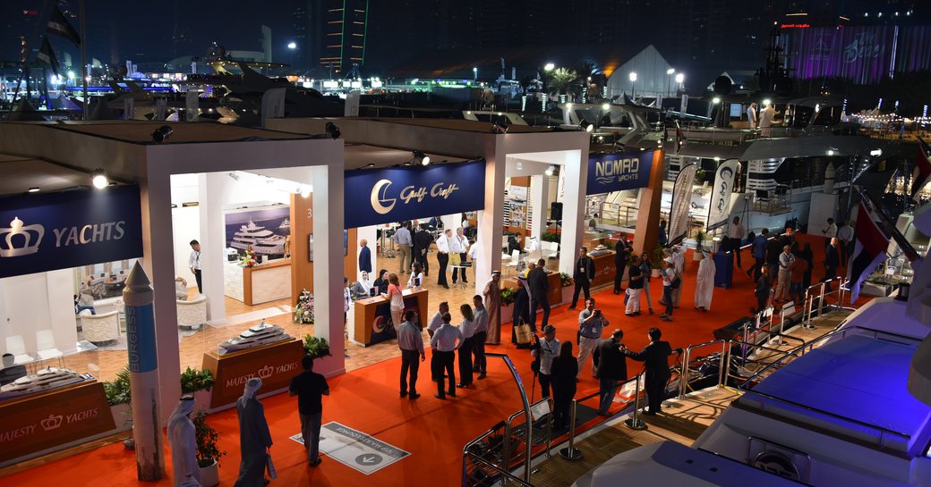 Line of exhibitors at the Dubai International Boat Show