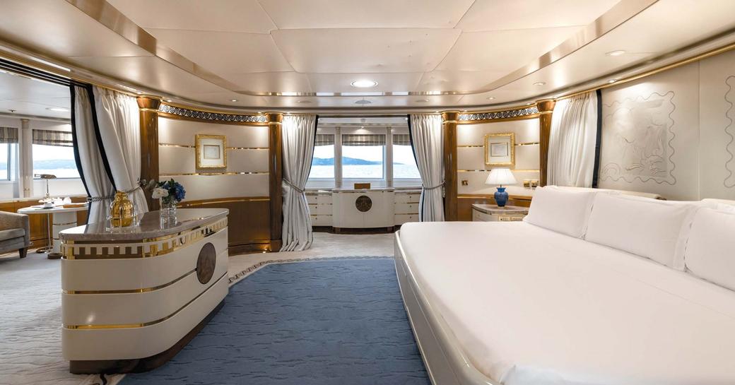 Opulent guest cabin onboard charter yacht OLYMPUS