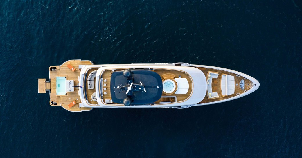 aerial view of benetti superyacht rebeca, with jacuzzi and pool