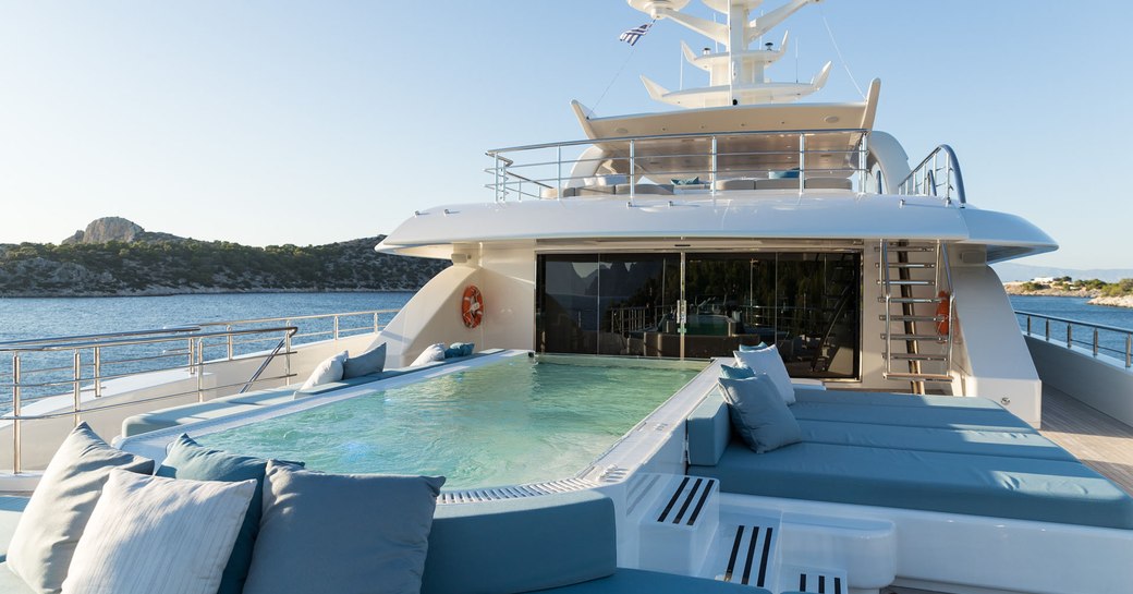 Swimming pool onboard charter yacht O'PTASIA