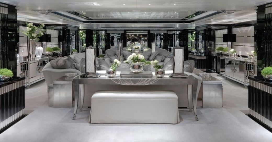 Main salon on board charter yacht SILVER ANGEL