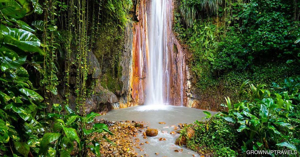Diamond Falls Botanical Gardens & Mineral Baths St Lucia waterfall