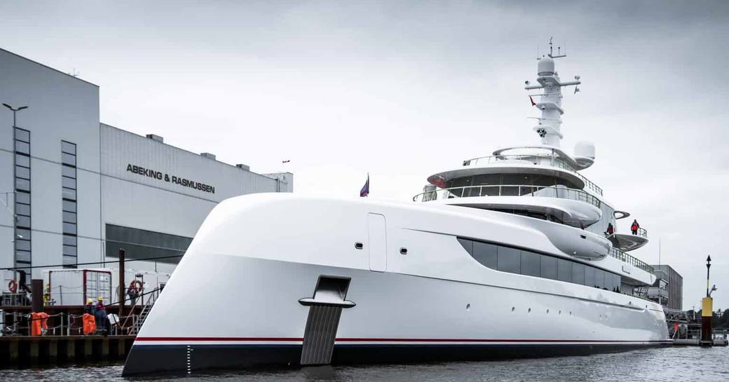 Superyacht EXCELLENCE outside the Abeking and Rasmussen yard in Germany