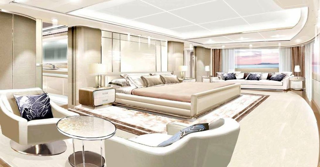 opari superyacht owners suite with lounge area