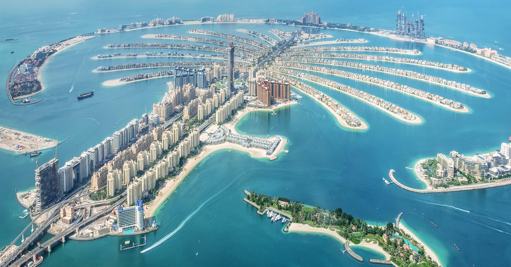 Aerial view of Dubai Palm Jumeirah island, United Arab Emirates