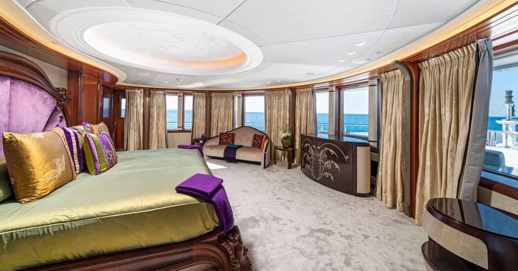 Master cabin with central berth onboard charter yacht AMARYLLIS