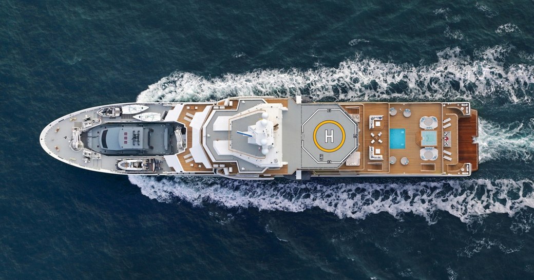 An aerial image of superyacht ULYSSES