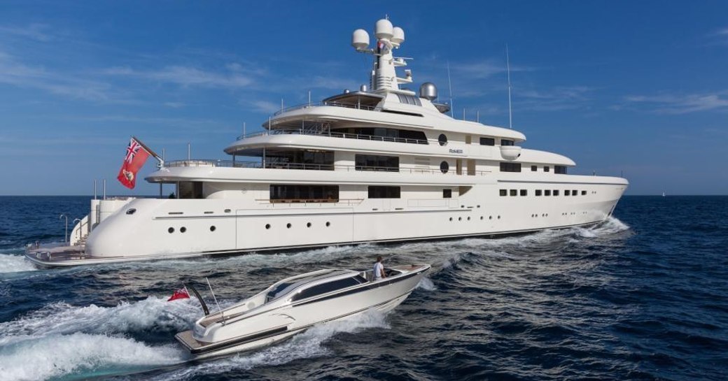 Abeking & Rasmussen superyacht ROMEA underway with attendant tender