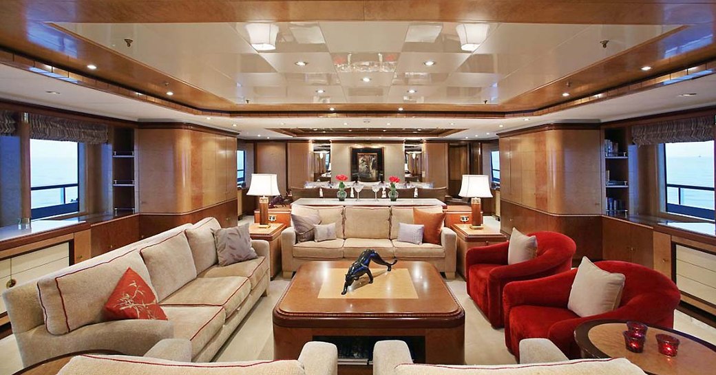 warm and welcoming main salon with sumptuous lounge on board superyacht JAGUAR 