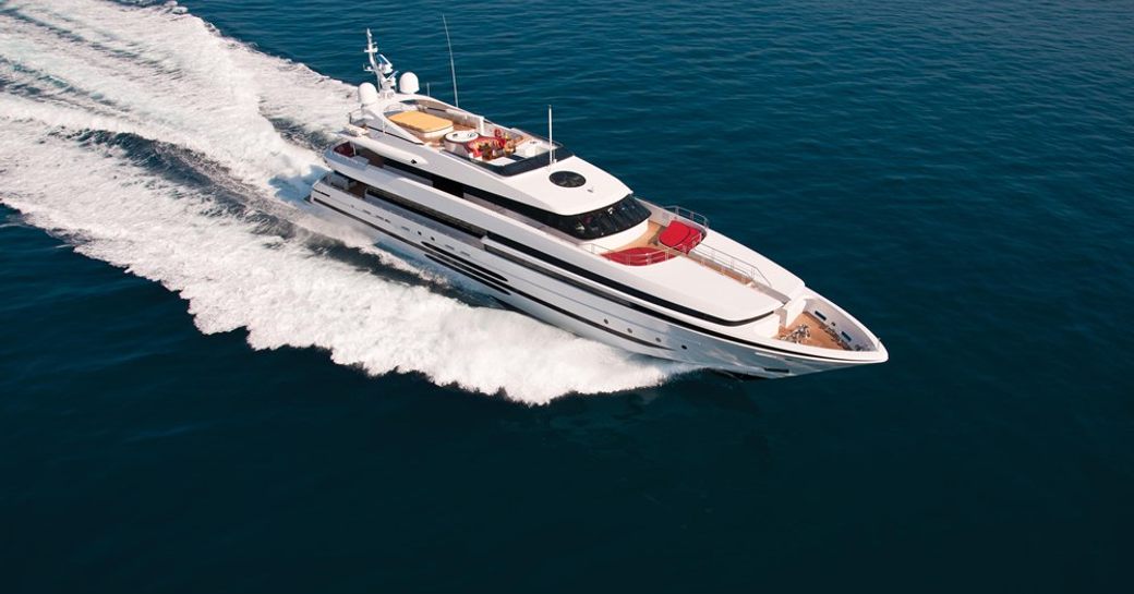 superyacht balista underway aerial shot