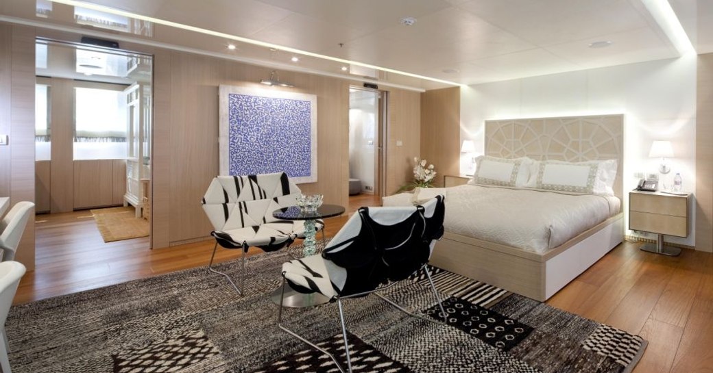 Master stateroom on board charter yacht VICKY