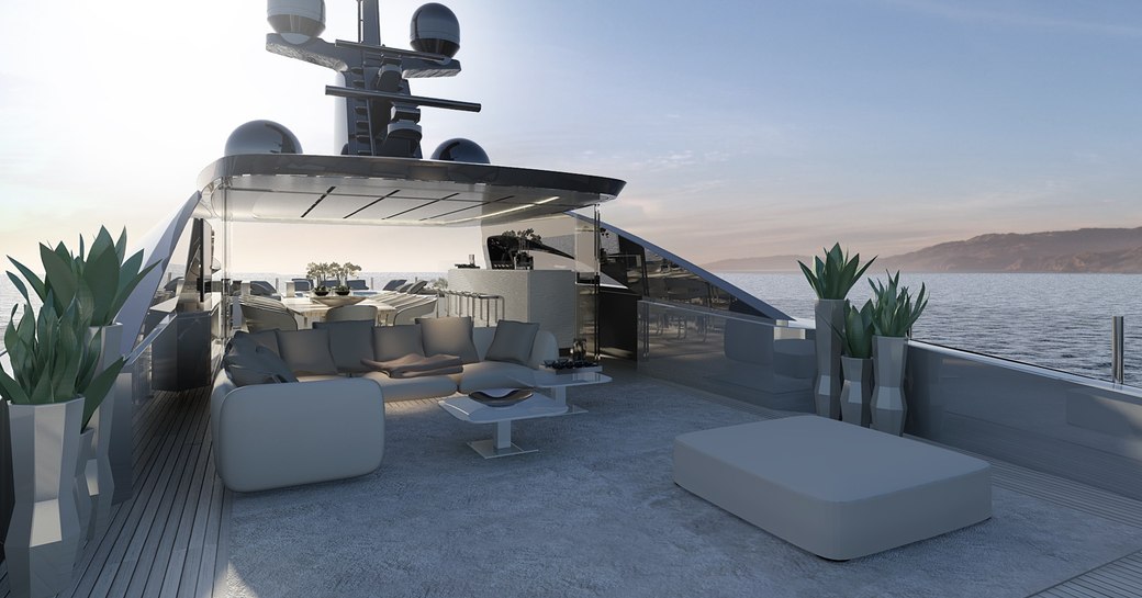 large sundeck on board luxury yacht OURANOS 