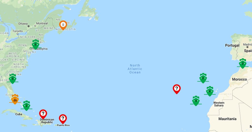 Map showing location of yachts going to FLIBS 2019