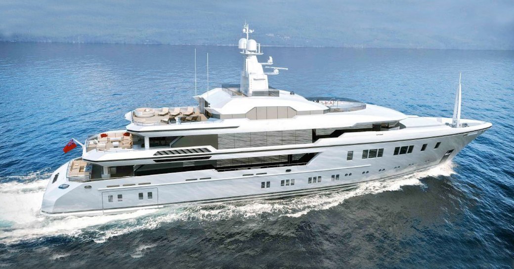 Rendering of superyacht North Star underway aerial shot