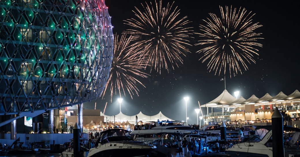 Fireworks lighting the sky above Yas marina