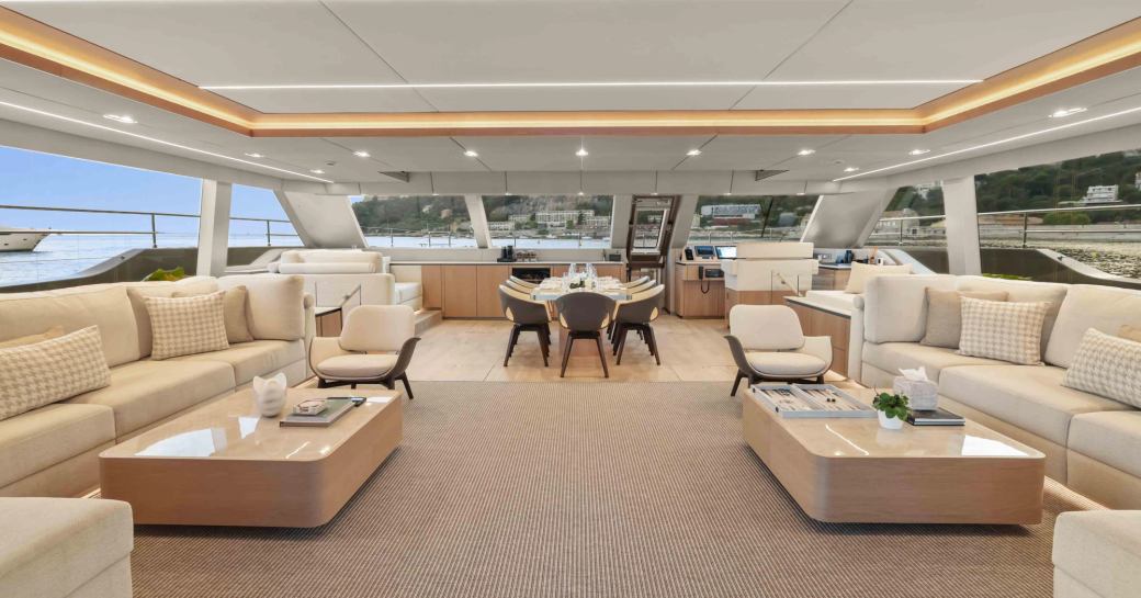 Charter yacht AMITATU main salon with seating areas