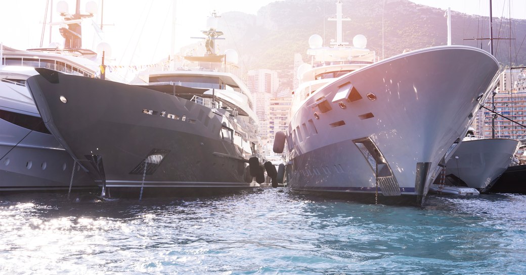 Yachts lined up at the Monaco Yacht Show