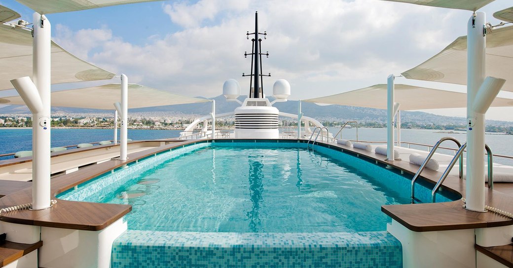 Overview of the swimming pool onboard charter yacht DREAM