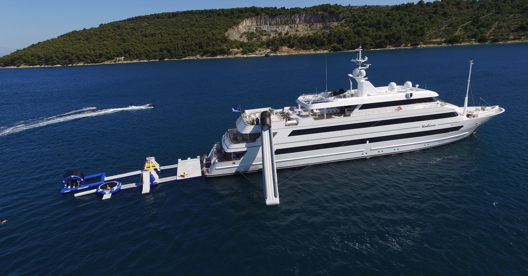luxury yacht katina with toys out and croatia in background