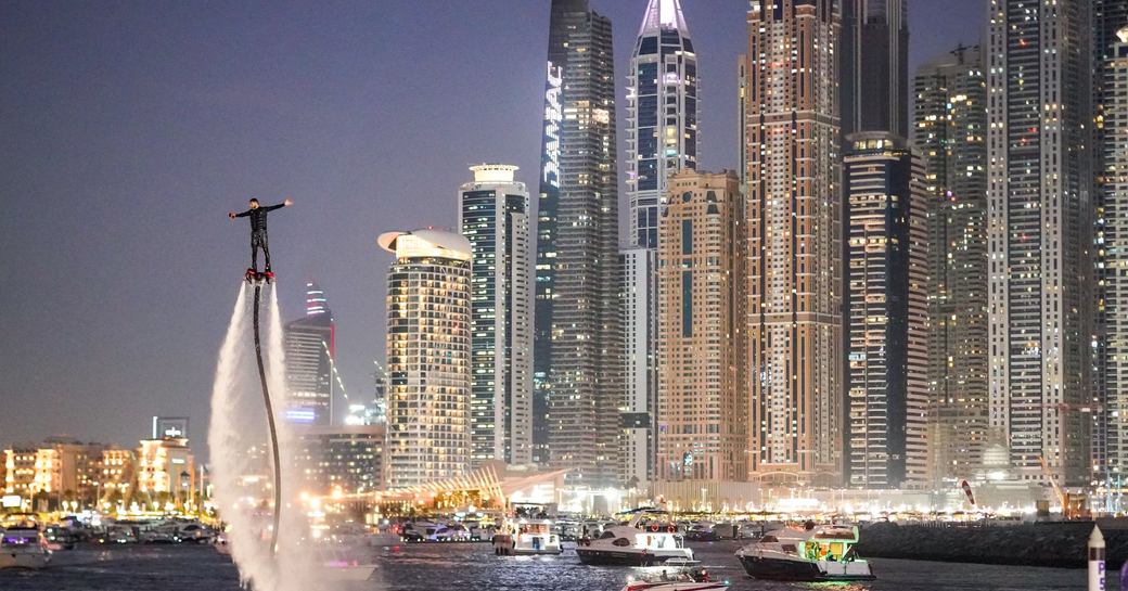 Flyboarding demonstration in Dubai Harbour