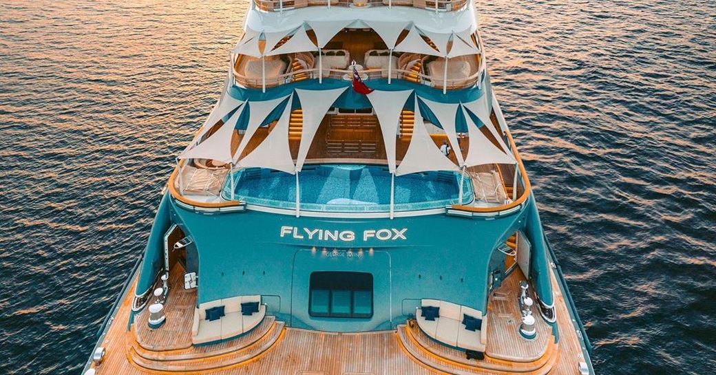 Aft view of superyacht charter FLYING FOX at sea