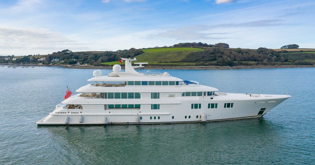 Lady E superyacht arriving to Cornwall for refit at Pendennis, Falmouth 