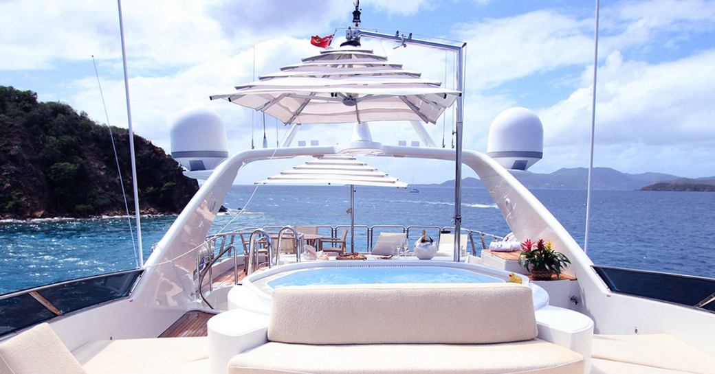 spa pool with parasol on the sundeck of luxury yacht BRUNELLO