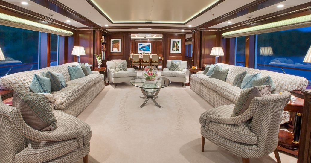 Charter yacht TELEOST main salon lounge area