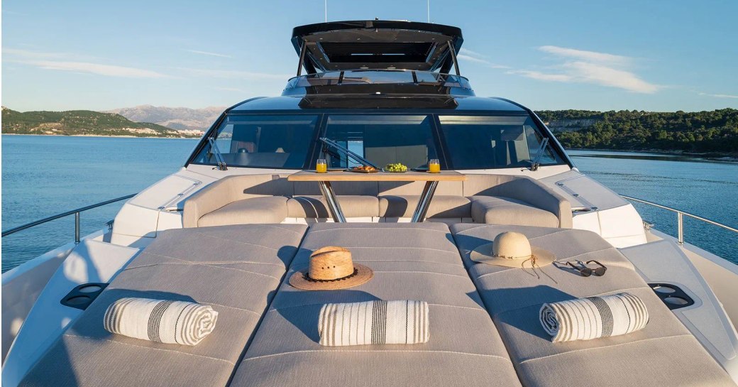 Sun pads on the bow of charter yacht MOWANA