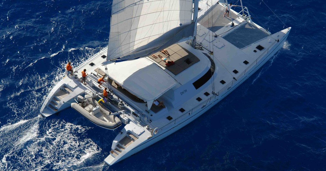 luxury yacht Lone Star underway on a Seychelles yacht charter