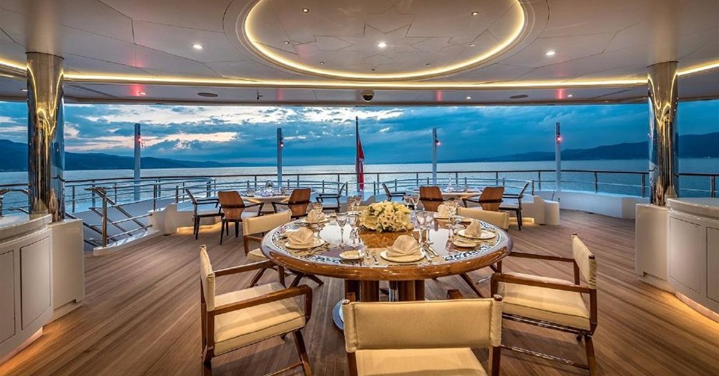 elements yacht dining on main deck aft