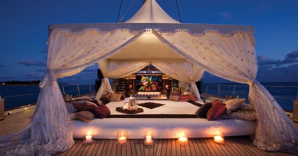 Cinema screen on the deck of sailing yacht TIARA