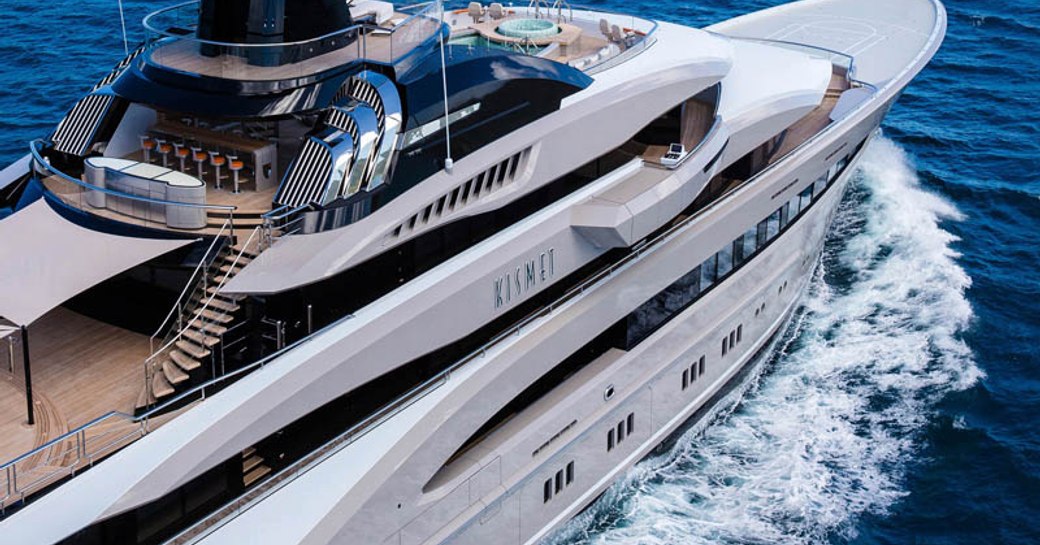 close up of bold exterior lines of luxury yacht KISMET