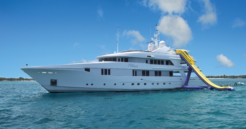 Superyacht RHINO at anchor in the Bahamas