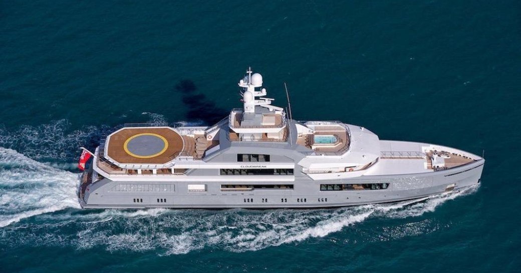 motor yacht cloud breaker underway in the mediterranean far away from high risk covid-19 xones