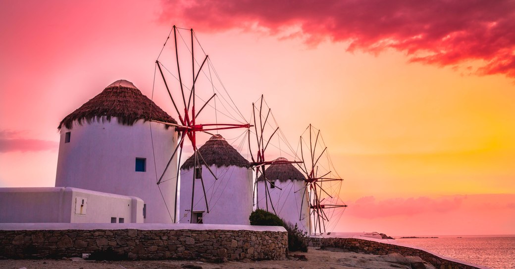 Cycladic windmills at sunset