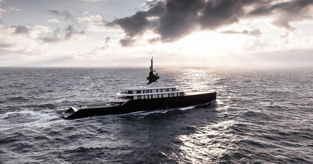 Charter yacht LIVA° underway, surrounded by sea.