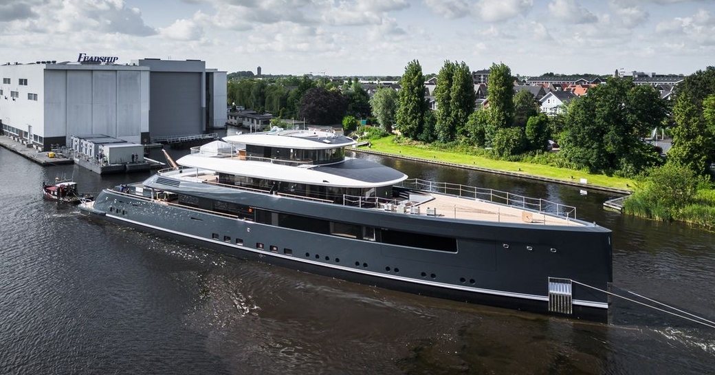 Aerial view of Project 713 at Feadship shipyard