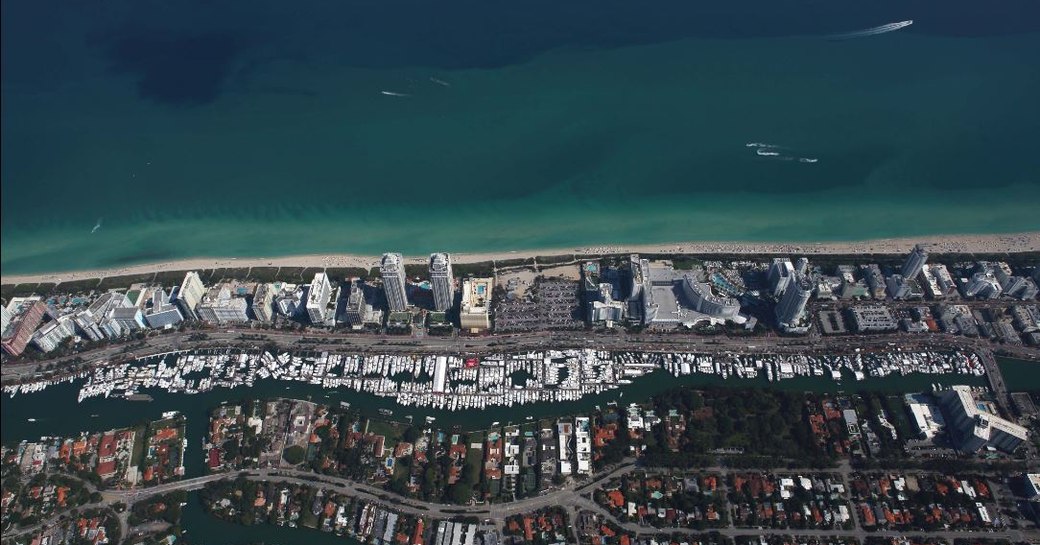 An aerial view of Yachts Miami Beach 2016