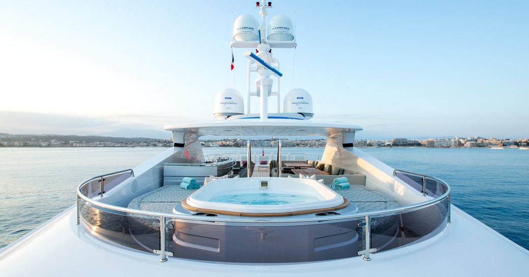 Jacuzzi and sun pads on sundeck of motor yacht BLUSH