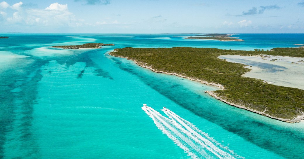 drone birdseye view of exuma in the bahamas. summer