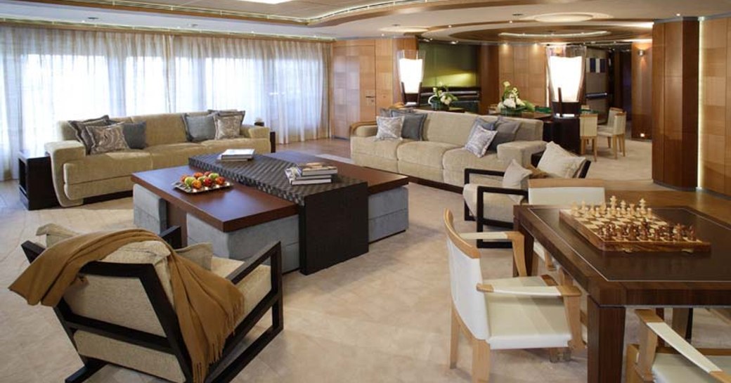 wheels superyacht main salon with lounging and seating area