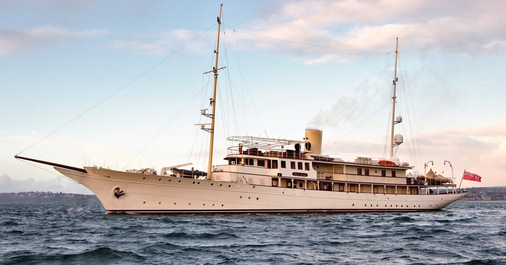 superyacht Haida 1929 anchored in a luxury yacht charter