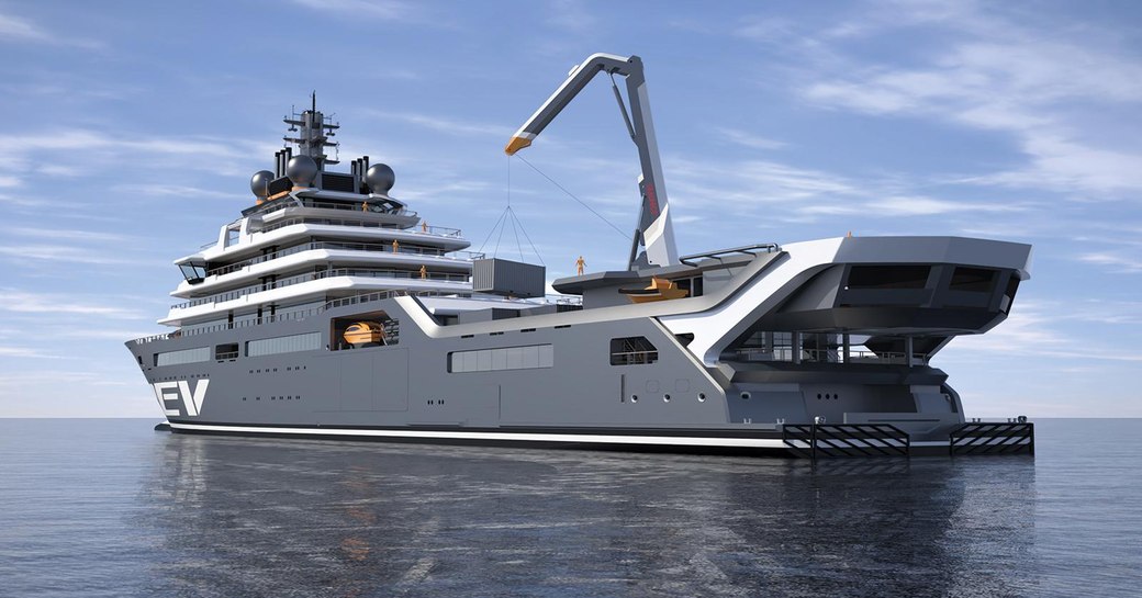 Rendered image of expedition megayacht REV